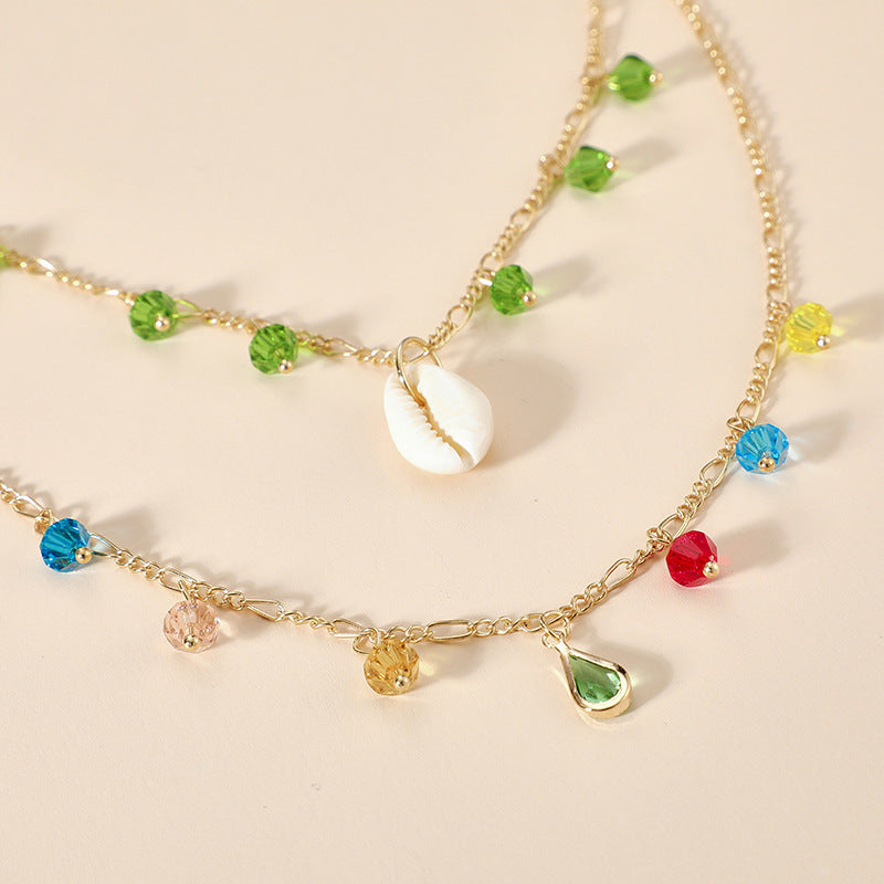 Wholesale Geometric Shell Tassel Layered Necklace